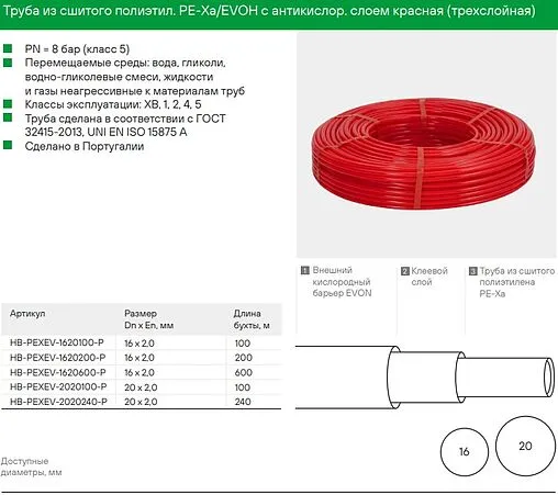 Труба сшитый полиэтилен Hoobs 20 x 2.0 мм PE-Xa EVOH бухта 100м HB-PEXEV-2020100-P