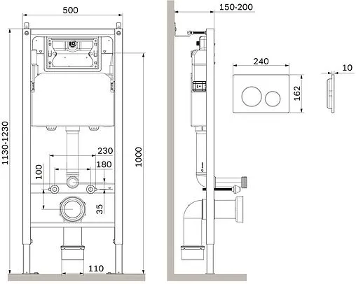 Инсталляция для подвесного унитаза Set 4 в 1 Am.Pm PrimeFit I012709.0151 с кнопкой хром глянцевый