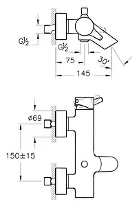Смеситель для ванны VitrA Nest хром A42242EXP Смеситель для ванны VitrA Nest хром A42242EXP, 2