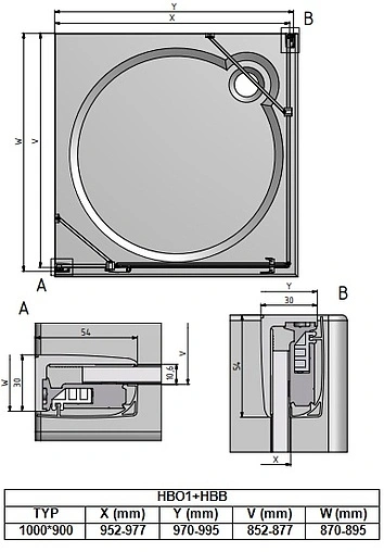 Душевое ограждение 1000x900мм прозрачное стекло Roltechnik Hitech Line HBO1+HBB/1000*900 284-1000000-06-02+286-9000000-06-02