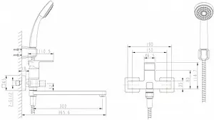 Смеситель для ванны с длинным изливом Bravat Riffle хром F672106C-LB Смеситель для ванны с длинным изливом Bravat Riffle хром F672106C-LB, 2