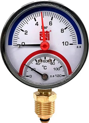 Термоманометр радиальный STI 80мм 10 бар 120°С ½&quot; ТМР80-12-10УП