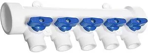 Коллектор запорный проходной 5 отводов синий 40мм x 20мм Kalde 3272-mnb-400520, 2