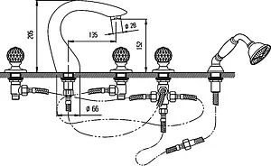 Смеситель на борт ванны на 4 отверстия Cezares Atlantis бронза ATLANTIS-BVD-02-Sw, 3