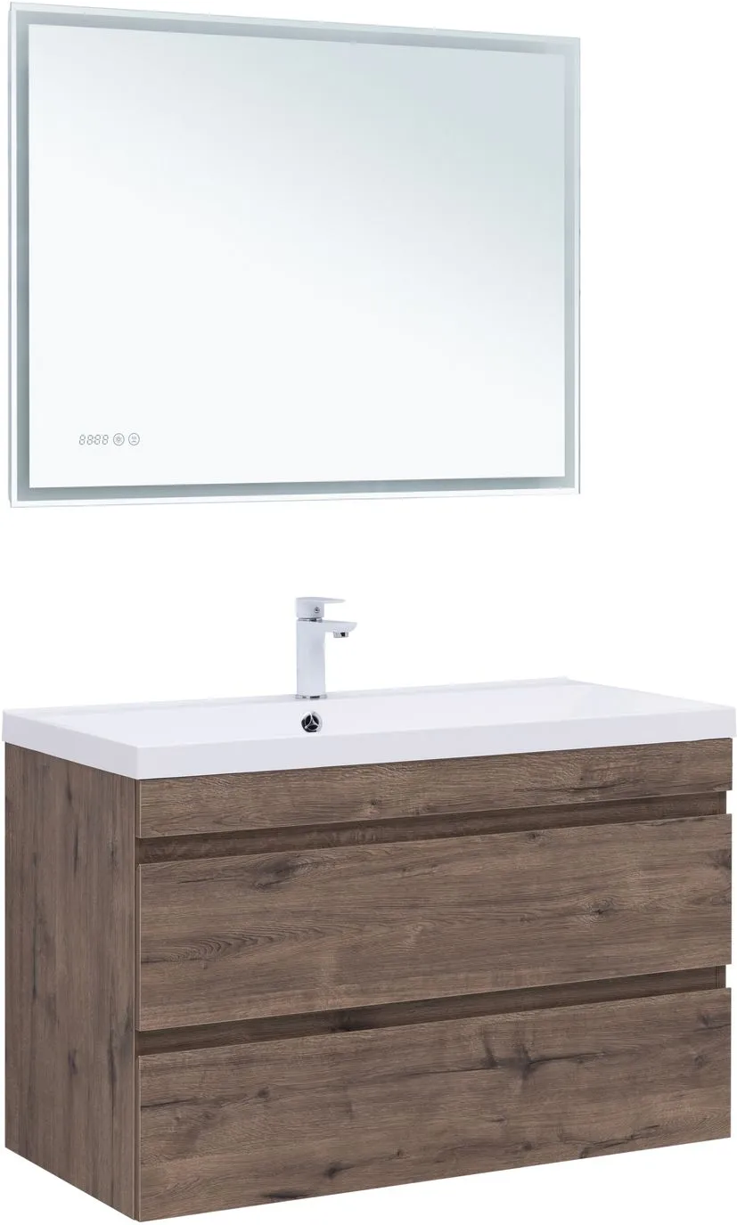 Тумба-умывальник подвесная Aquanet Нота New 100 дуб веллингтон/табак 00334194+00284116