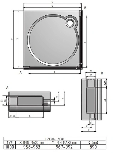 Душевое ограждение 1000x1000мм прозрачное стекло Roltechnik Lega Lift Line LZCO1+LZCO1/1000*1000 227-1000000-00-02+227-1000000-00-02
