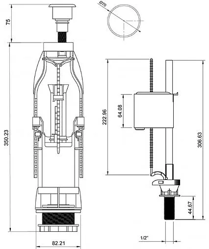 Комплект арматуры для бачка однорежимный ½&quot; пластик нижний BERGES Eko 11 030311