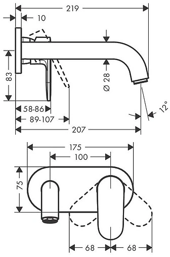 Смеситель для раковины из стены Hansgrohe Vernis Blend хром 71576000