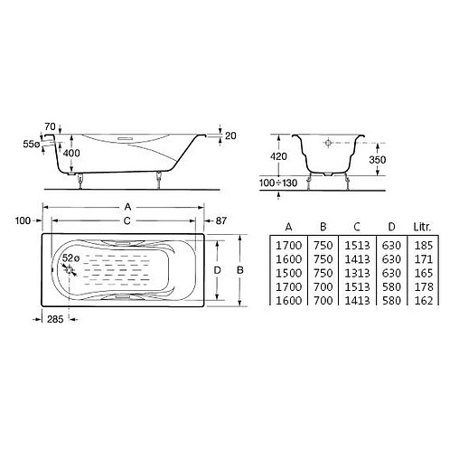 Ванна чугунная Roca Malibu 170x75 2309G000R