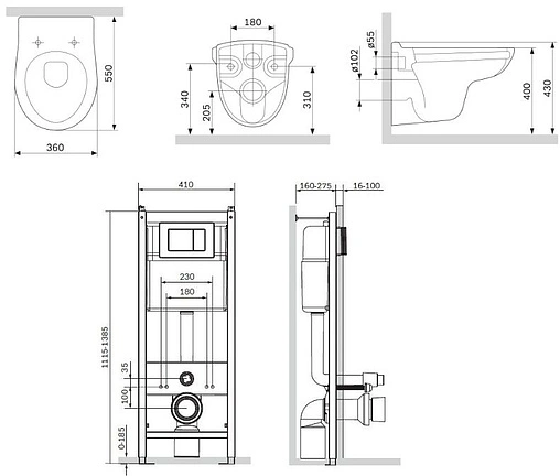 Комплект 6 в 1 Am.Pm Sense FlashClean IS3741700 с кнопкой хром глянцевый