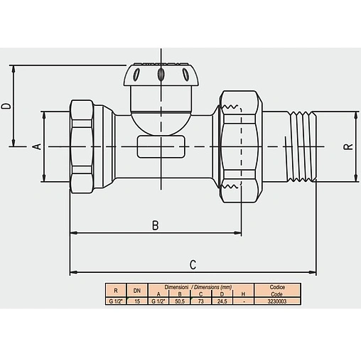 Вентиль запорный прямой ½&quot; в/н Tiemme 3230003
