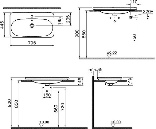 Тумба-умывальник подвесная VitrA Nest 80 натуральная древесина 56138