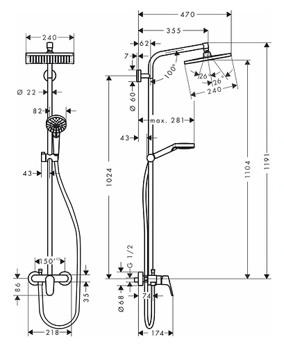 Душевая система со смесителем для душа Hansgrohe Crometta E 240 1jet хром 27284000