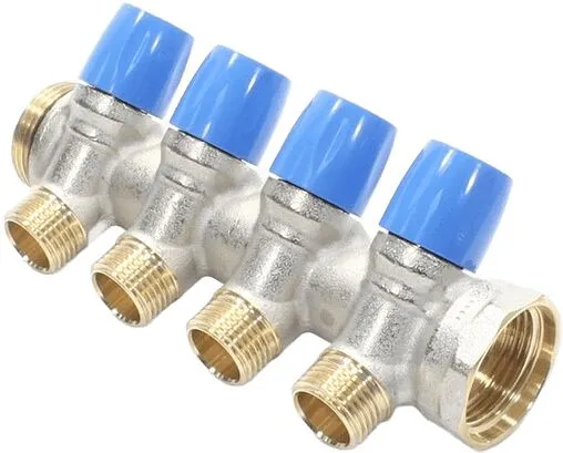 Коллектор регулирующий проходной 4 отвода синий ¾"в/н x ½"н General Fittings 6200E7N1004B4A