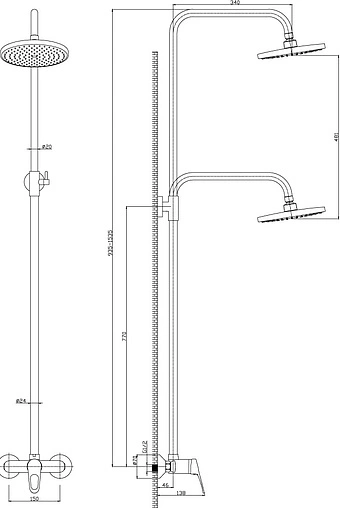 Душевая система со смесителем для душа Rossinka B хром B35-44