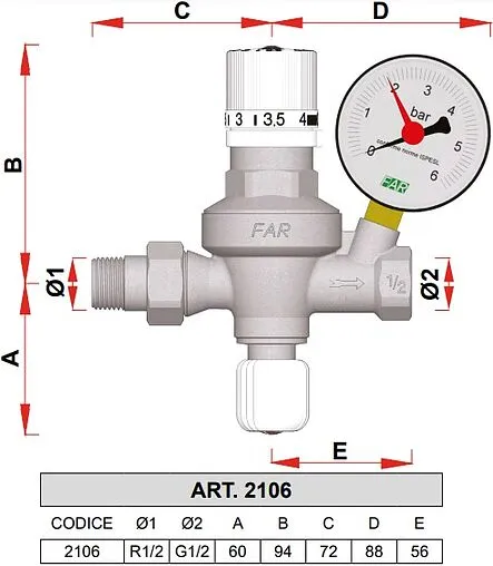 Клапан подпиточный с манометром ½&quot; Far FA 2106 12