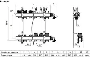 Группа коллекторная без расходомеров 10 отводов 1"в/в x ¾"ек Uni-fitt 441I4310 Группа коллекторная без расходомеров 10 отводов 1"в/в x ¾"ек Uni-fitt 441I4310, 2