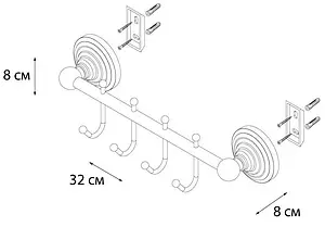 Планка с 4-мя крючками Fixsen Retro бронза FX-83805A-4 Планка с 4-мя крючками Fixsen Retro бронза FX-83805A-4, 2