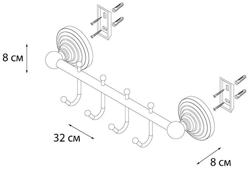 Планка с 4-мя крючками Fixsen Retro бронза FX-83805A-4