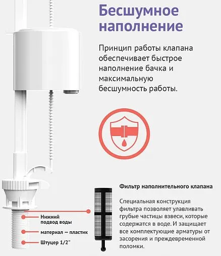 Комплект арматуры для бачка штоковый ½&quot; пластик нижний BERGES Eko 01 030101