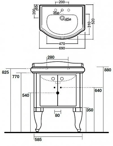 Тумба под умывальник напольная Kerasan Retro 69 чёрный 7361K1 Тумба под умывальник напольная Kerasan Retro 69 чёрный 7361K1