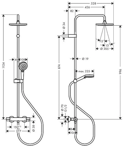 Душевая система с термостатом для душа Hansgrohe Vernis Blend 200 1jet EcoSmart хром 26089000