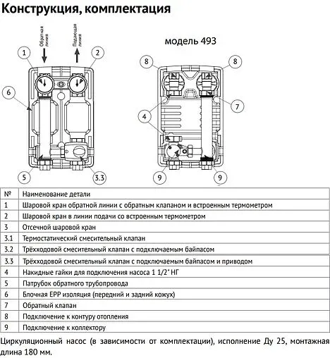 Насосный модуль с 3-х ходовым смесительным клапаном и сервоприводом 1&quot;в х 1&quot;в Uni-Fitt 493S2500 с насосом Uni-Fitt SCP 25/60