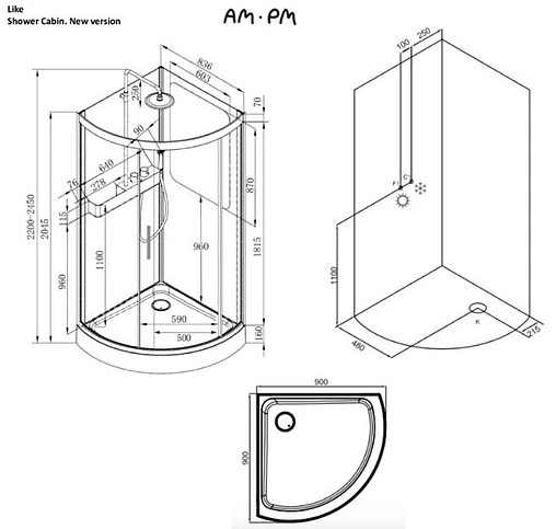 Кабина душевая 900x900мм Am.Pm Like W80C-016-090MTA
