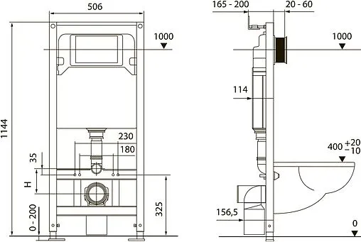 Инсталляция для подвесного унитаза Set 4 в 1 TECEspring R S401104 с кнопкой черный матовый