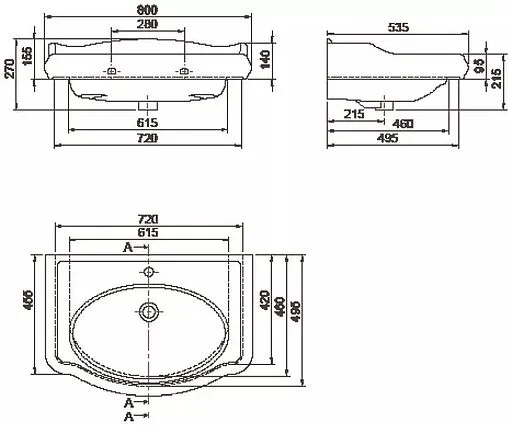 Раковина CeraStyle Виктория 80 белый 030300-u-01