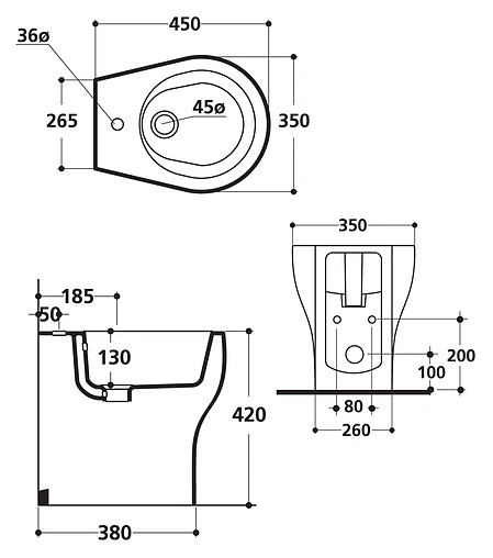 Биде напольное Kerasan K 09 белый 362101