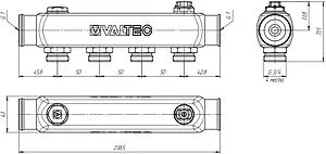 Коллектор распределительный проходной 4 отвода 1"в/в x ¾"ек Valtec VTc.505.SS.060504 Коллектор распределительный проходной 4 отвода 1"в/в x ¾"ек Valtec VTc.505.SS.060504, 2
