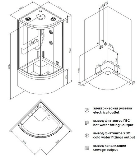Кабина душевая 900x900мм Am.Pm Like W80C-020A-090MTA