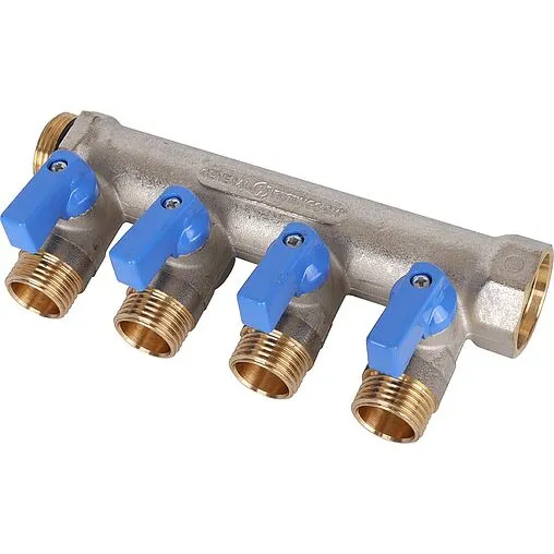 Коллектор запорный проходной 4 отвода синий ¾&quot;в/н x ½&quot;н Stout SMB 6211 341204