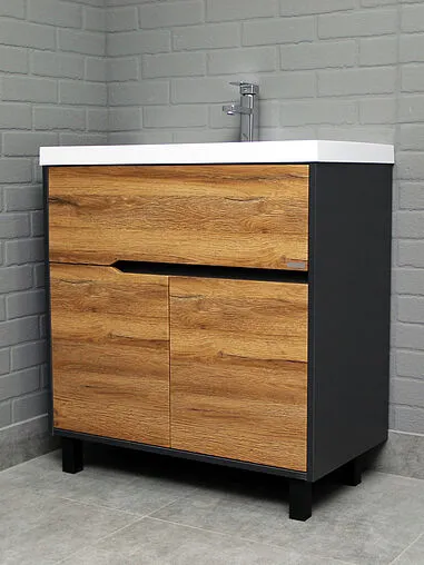 Тумба-умывальник напольный Домино Karat 80 дуб вотан/антрацит DK3211T+4627173210188