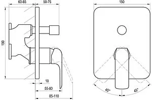 Смеситель для ванны скрытого монтажа Ravak Flat чёрный матовый X070179, 2