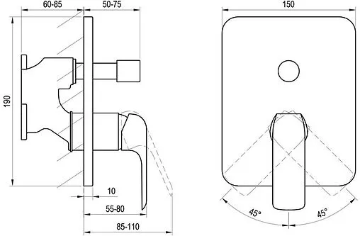 Смеситель для ванны скрытого монтажа Ravak Flat чёрный матовый X070179