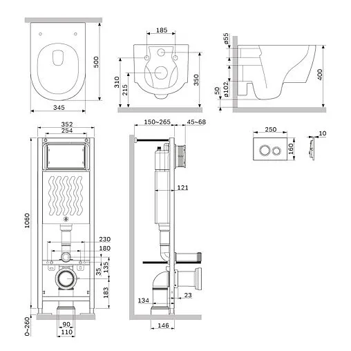 Комплект 6 в 1 Am.Pm Jupiter IS110138.DX77C1700 с кнопкой черный матовый