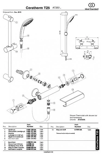 Душевая стойка с термостатом Ideal Standard Ceratherm T25 хром A7203AA