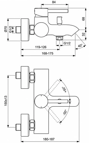Смеситель для ванны Ideal Standard Ceraline чёрный матовый/хром BC199XG