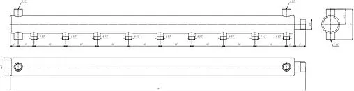 Коллектор распределительный концевой 9 отводов 1&quot;н x ½&quot;н Ду 50мм Valtec VTc.510.BS.SG50060409