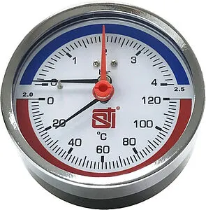 Термоманометр аксиальный STI 80мм 16 бар 120°С ½&quot; ТМА80-12-16УП, 1