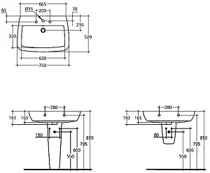 Раковина Ideal Standard Ventuno 75 белый T043401, 2