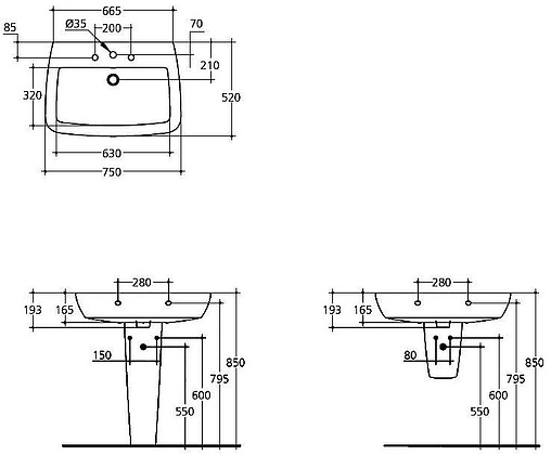 Раковина Ideal Standard Ventuno 75 белый T043401 Раковина Ideal Standard Ventuno 75 белый T043401