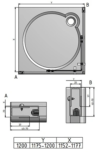 Душевое ограждение 1200x1200мм прозрачное стекло Roltechnik Exclusive Line ECS2L+ECS2P/1200*1200 black elox 560-120000L-05-02+560-120000P-05-02