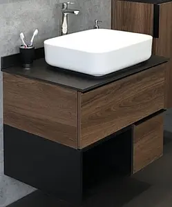 Тумба-умывальник подвесная Comforty Штутгарт 75 дуб тёмно-коричневый/чёрный 00-00001884CF, 1