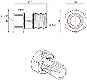 Полусгон для счетчика Ду15 Valtec VTr.611.N.0004 Полусгон для счетчика Ду15 Valtec VTr.611.N.0004, 4