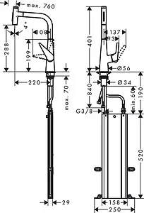 Смеситель для кухни с выдвижным изливом Hansgrohe Talis Select M51 300 2jet sBox хром 73867000, 2
