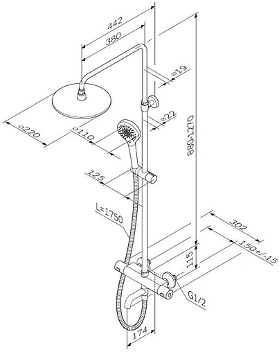 Душевая система с термостатом для ванны Am.Pm Chic 2.0 хром F0782A500