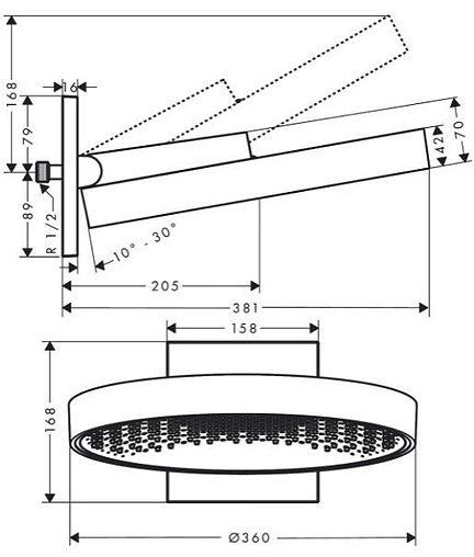 Лейка верхнего душа с настенным креплением Hansgrohe Rainfinity 360 1jet шлифованная бронза/графит 26230140 Лейка верхнего душа с настенным креплением Hansgrohe Rainfinity 360 1jet шлифованная бронза/графит 26230140